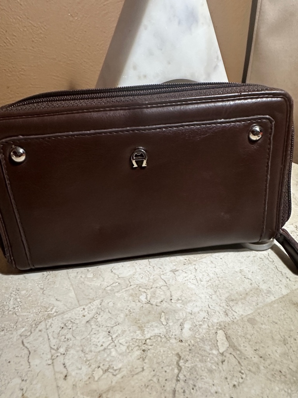 Brown Leather  Etienne Aigner wallet with Wrist Strap - Classic Grooming Case